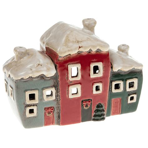 Christmas Village Pottery House Tealight Holder