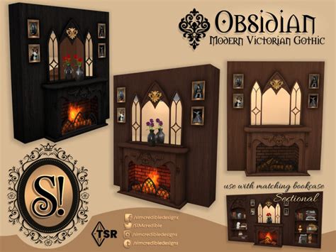 The Sims Resource Modern Victorian Gothic Obsidian Fireplace Wooden