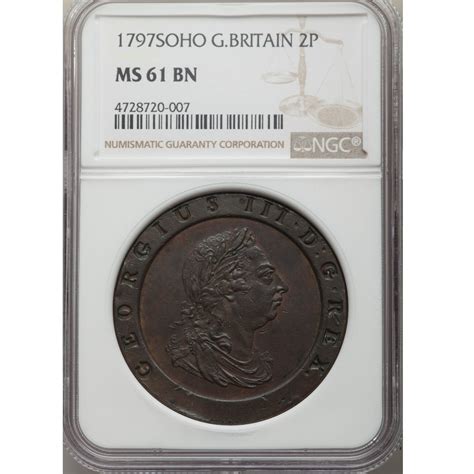 1797 SOHO Great Britain George III Cartwheel 2 Pence NGC MS61