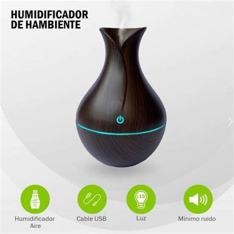 Humidificador Usb Luz Madera Vaporizador Aromaterapia