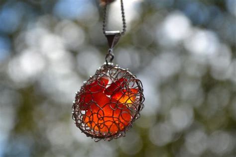 Red Orange Amberina Genuine Sea Glass Hand Knitted Fine Etsy Sea