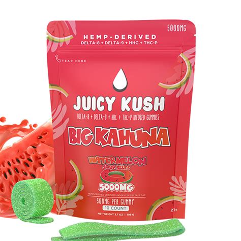 Juicy Kush Big Kahuna Sour Belt Gummies 5000mg Delta 8 Resellers