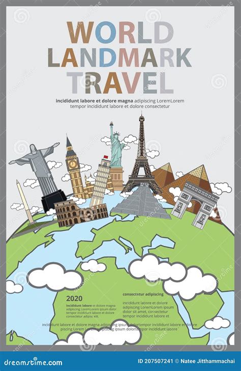 The World Landmark Travel Poster Design Template Stock Vector