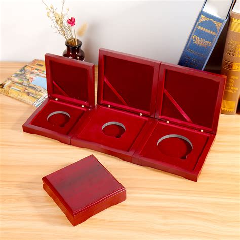 10 75mm Wooden Single Coin Display Storage Case Coin Collecting Box For