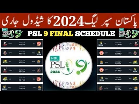 PSL 2024 Schedule PSL 9 Schedule Hbl Psl 9 2024 Schedule Pakistan