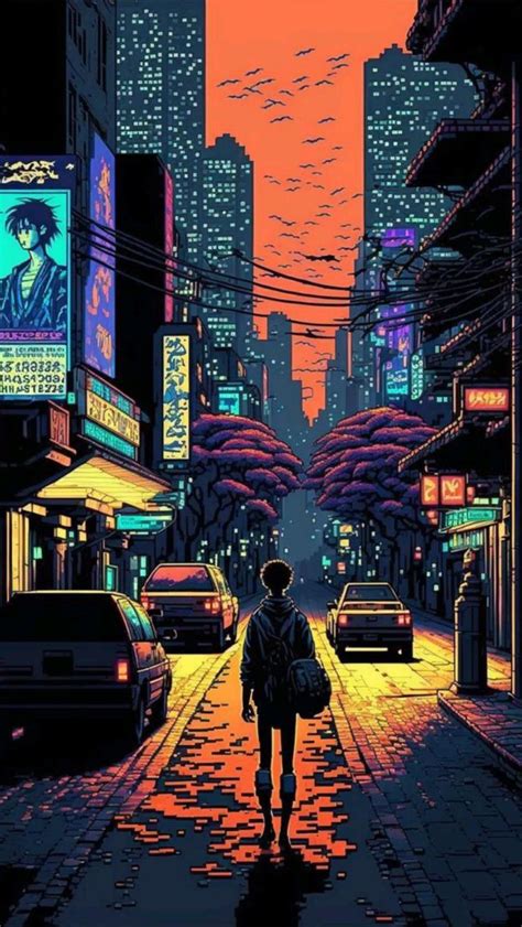 Japan pixel art neon city vintage Tokyo - egyartist Futuristic ...