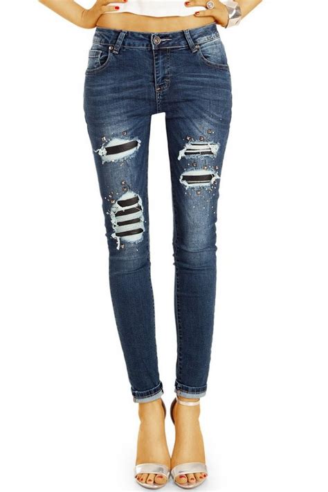 Be Styled Destroyed Jeans Medium Waist Röhrenjeans Destroyed Nieten Look Damen J11k Mit