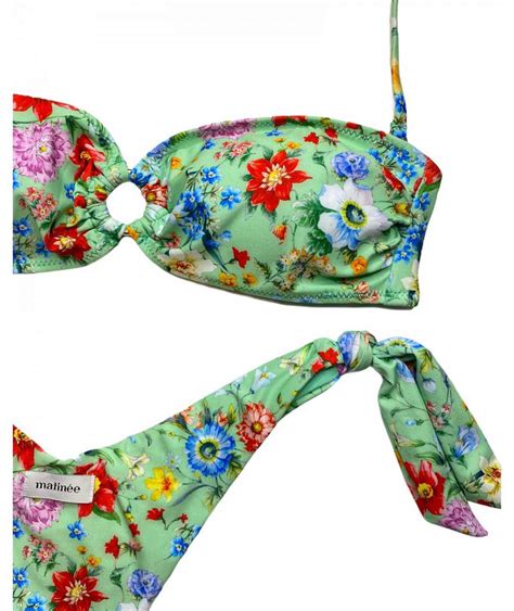 Bikini Fascia Anello E Slip Fiocchi Fiori Verde Matinee