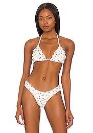 Frankies Bikinis Tia Terry Jacquard Bikini Top In Blue Isle Revolve