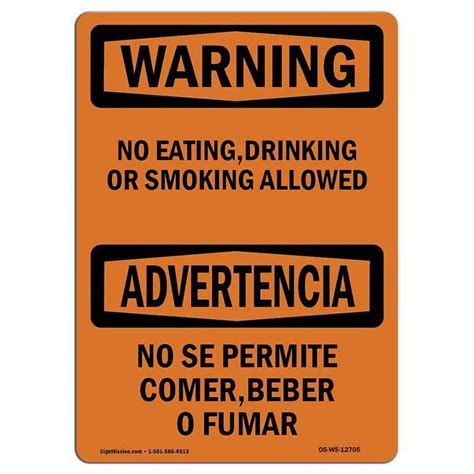 Signmission 12 X 18 In Osha Warning Sign No Eating Drinking Or Smoking Bilingual