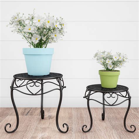 Plant Stands Set Of 2 Indoor Or Outdoor Plant Display By Pure Garden Black