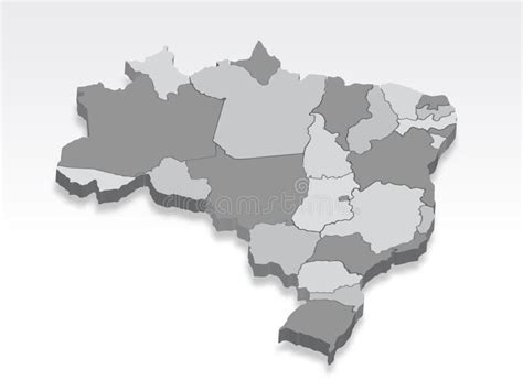 3D Brazil Map With All States In Gray Three Dimensional Map Of Brazil