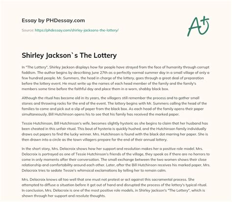 Shirley Jackson S The Lottery 400 Words PHDessay