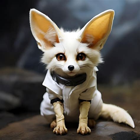 Espécie de raposa fennec inteligente pelagem toda branca e olhos