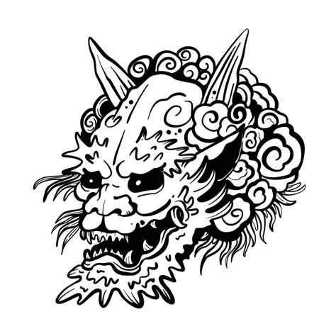 Lion head, dragon head, tattoo design.Hand drawn. 27829562 Vector Art ...