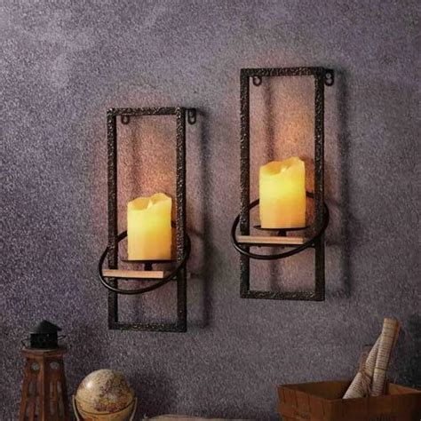 Gaka Wall Sconce Candle Holder Set Of 2 Wall Mount Metal Candle Holders Iron Wood