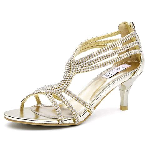 Shesole Womens Low Heel Dance Wedding Sandals Strappy Dress Shoes Silver Gold Womens Low