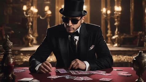 Premium Photo Magician In A Black Suit Sunglasses And Top Hat Showing Trick With Playing Cards