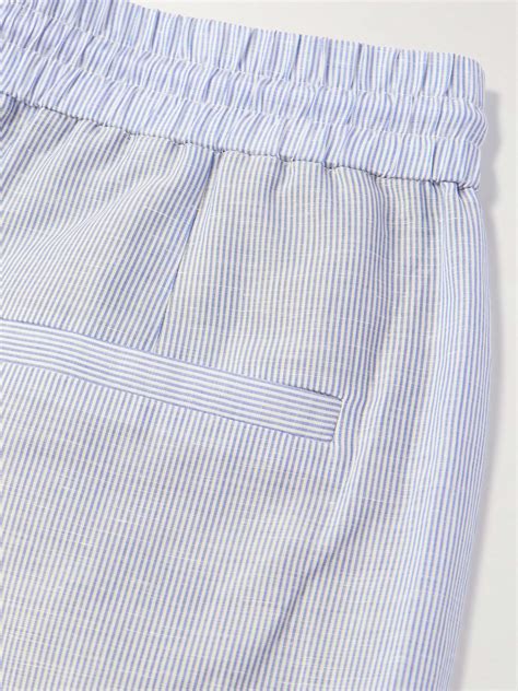 Blue Akanko Straight Leg Striped Linen And Cotton Blend Poplin Trousers