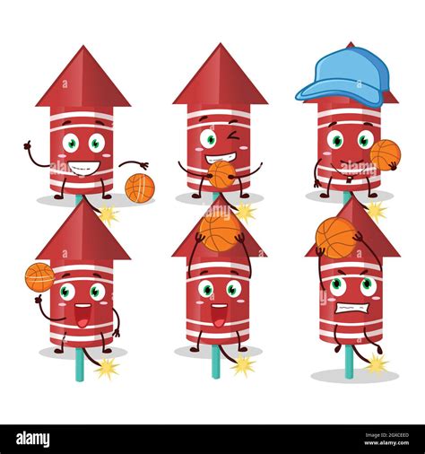 Talented Red Rocket Firework Cartoon Character As A Basketball Athlete