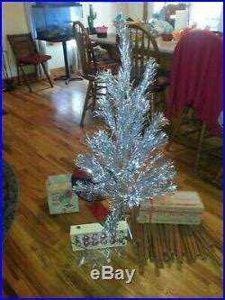 Vintage Aluminum Christmas Tree With Color Wheel Glass Ornaments