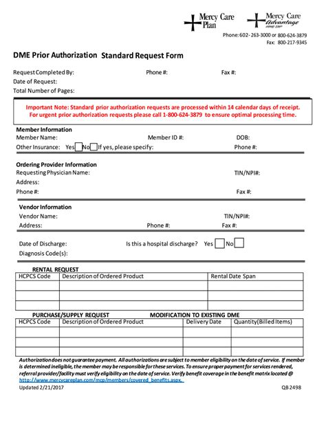 Fillable Online Dme Prior Authorization Standard Request Form Mercy