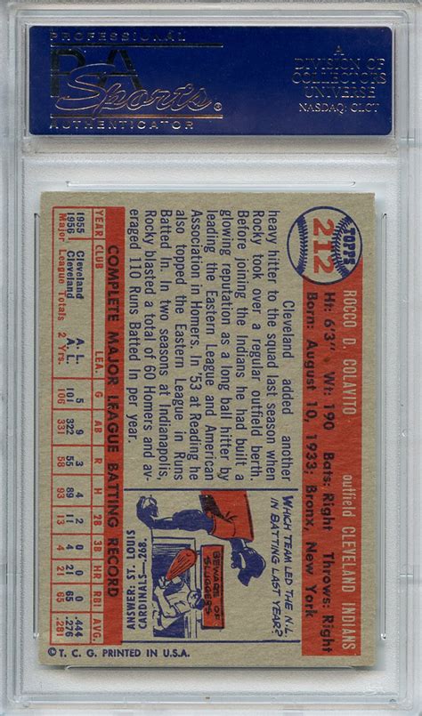 Lot Detail 1957 Topps 212 Rocky Colavito RC PSA NM MT 8