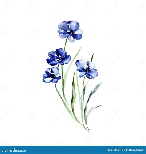 Blue Flower Watercolor Floral Illustration Floral Decorative Element