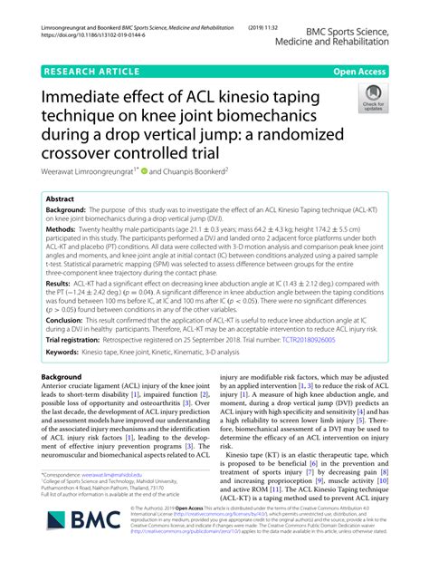 Pdf Immediate Effect Of Acl Kinesio Taping Technique On Knee Joint