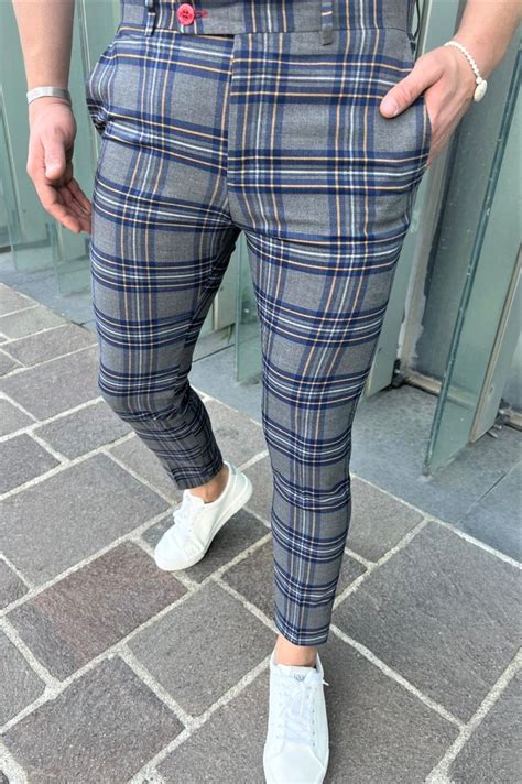 Men's Fashion Plaid Pants Black Purple, 45% OFF