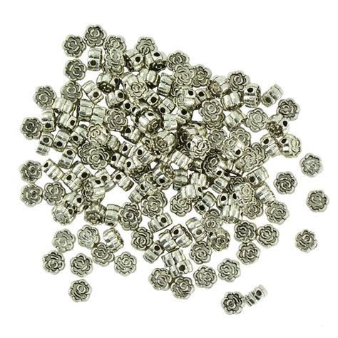 X St Ck Tibetische Silber Rose Blume Gravierte Spacer Perlen