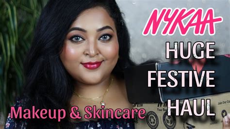 HUGE NYKAA HAUL Festive Skincare Haircare Makeup Haul DRUGSTORE