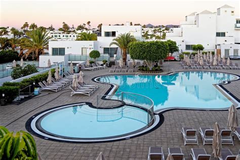 Pool View of Hotel Lanzarote Village - Puerto Del Carmen Spain Stock ...