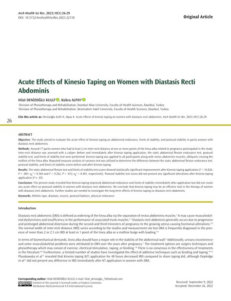 Pdf Acute Effects Of Kinesio Taping On Women With Diastasis Recti