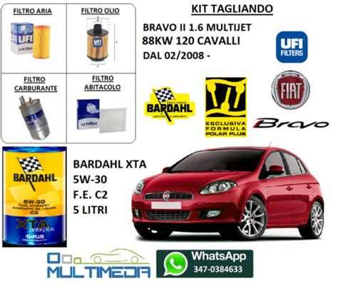 Kit Tagliando Filtri Ufi Olio Bardahl W Fiat Bravo Multijet