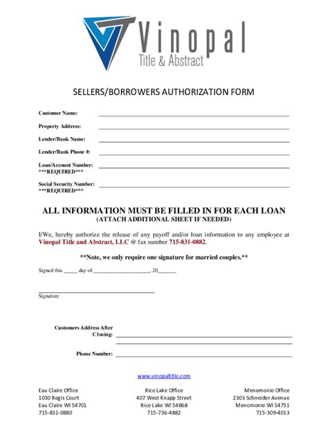 Fillable Online SELLERS BORROWERS AUTHORIZATION FORM Fax Email Print