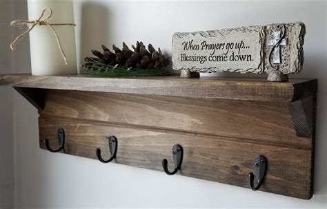 Rustic Wood Shelf With Hooks, Wood Shelf With Hooks, Entryway Shelf With Hooks, Wood Coat Rack ...