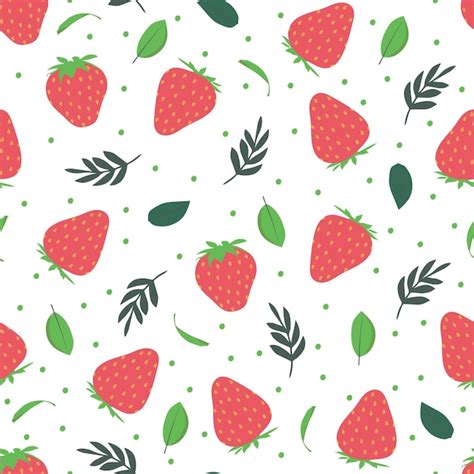 Premium Vector Strawberry With Leaves Vector Pattern Background Fruit