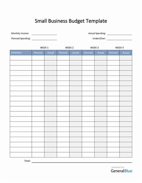 Excel Small Business Budget Template