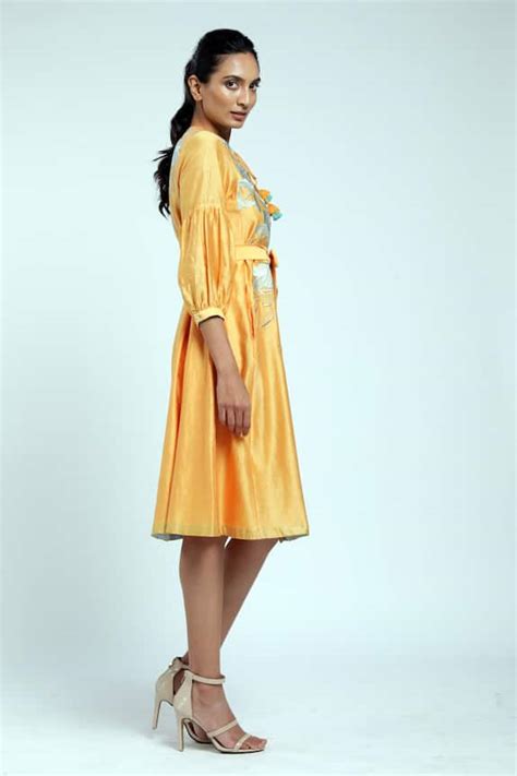 Buy Madder Much Yellow Cotton Silk Ella Floral Embroidered Midi Dress