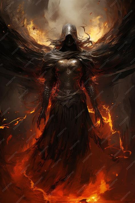 Premium Ai Image A Demonic Grim Reaper With Large Golden Wings