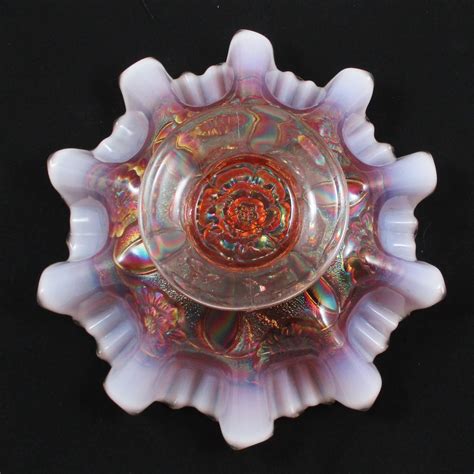 Antique Dugan Peach Opal Double Stem Rose Carnival Glass 3n1 Bowl Carnival Glass