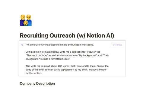 Galería de plantillas de Notion Recruiting Outreach w Notion AI