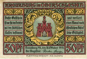 Banknote 50 Pfennig German Notgeld Kreuzburg GrM 744 2 2 5