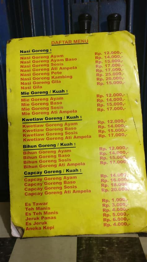 Menu At Nasi Goreng Gila Restaurant Jakarta Jl Kramat Ii No