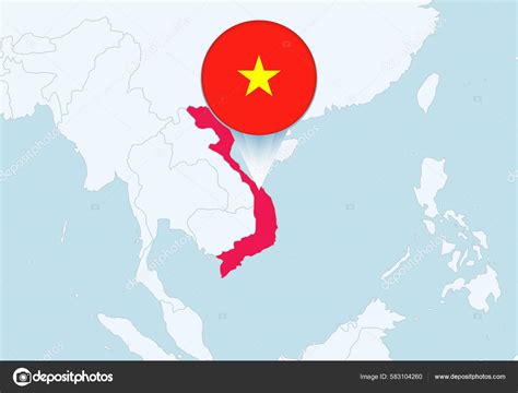 Asia Con Mapa Seleccionado Vietnam Icono Bandera Vietnam Vector De