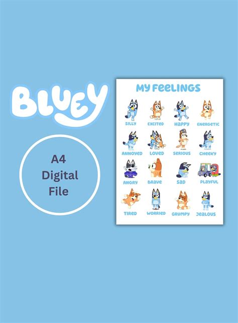 Bluey Feelings Poster Digital Pdf Printable Etsy