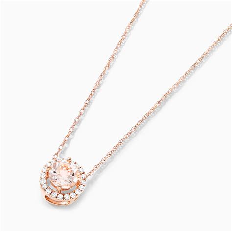 K Rose Gold Round Halo Morganite And Diamond Necklace Mm R