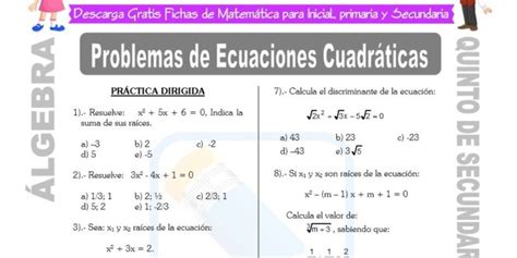 Problemas de Álgebra para Quinto de Secundaria Matemática