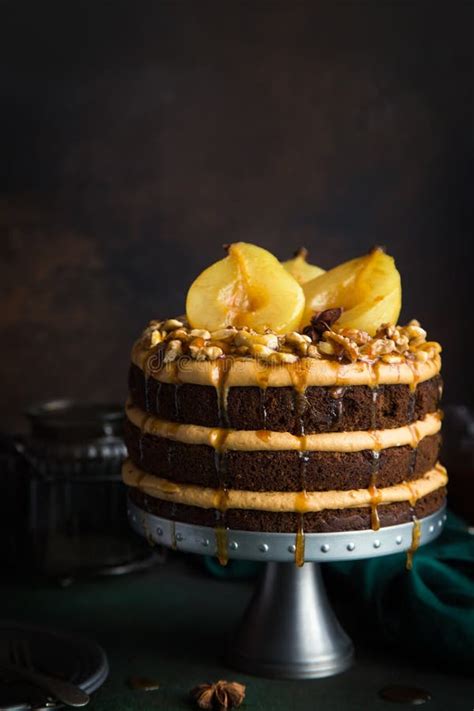 Ginger Cake With Spicy Poached Pears Stock Image Image Of Dark Pear